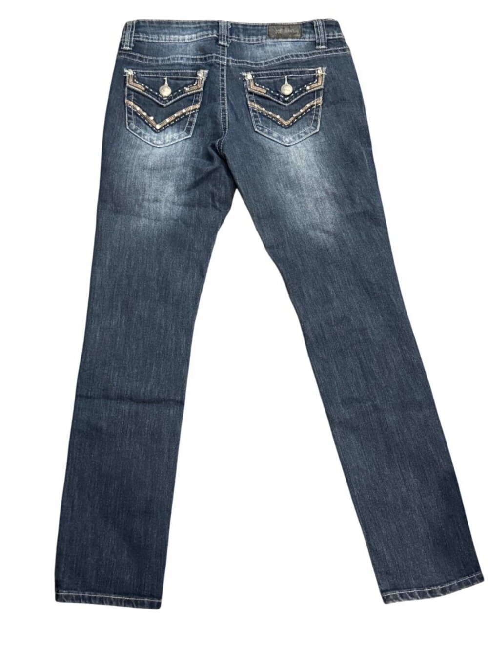 ZCO Jeans Womens Size 9 Slim Fit Denim Pants With Embellished Back Pockets & Dis